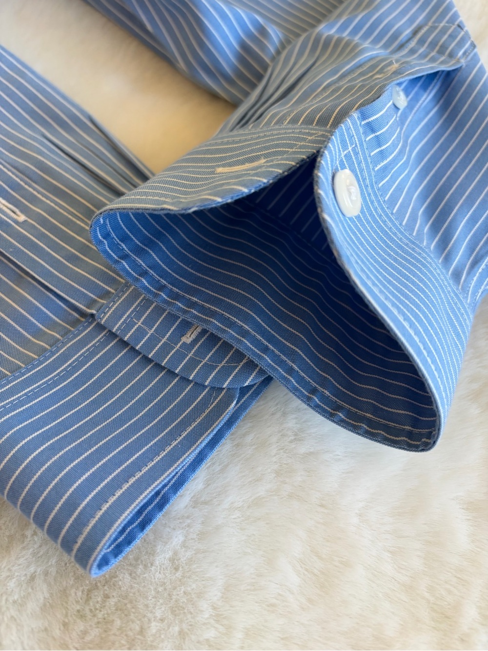 L.L. Bean Wrinkle Free Blue and White Striped Button Down Shirt | MP - Picture 5 of 11